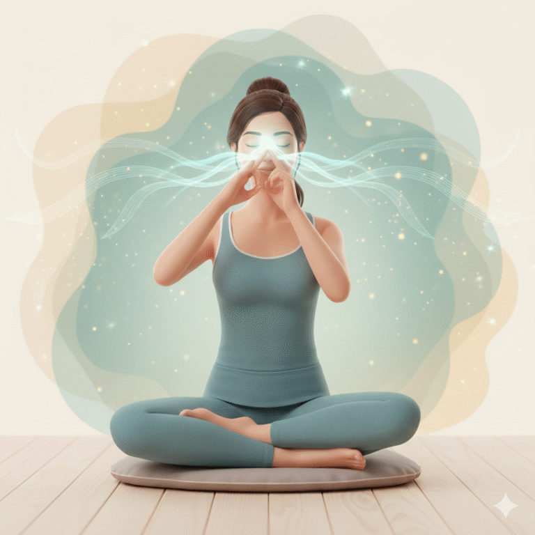 A person doing alternate nostril breathing